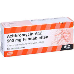 Abbildung: Azithromycin AbZ 500 mg Filmtabletten 3 St, Filmtabletten PZN 01065622