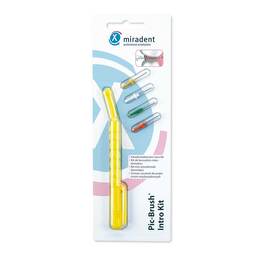Abbildung: Miradent Interd.PIC-Brush Intro Kit gelb 1Hal. + 4B. 1 St, Zahnbürste PZN 01092375
