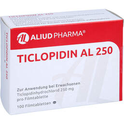Abbildung: Ticlopidin AL 250 Filmtabletten 100 St, Filmtabletten PZN 01098320
