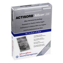 Abbildung: Actisorb 220 Silver 9,5x6,5 10 St, Kompressen PZN 01098768