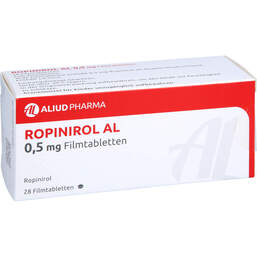 Abbildung: Ropinirol AL 0,5 mg Filmtabletten 28 St, Filmtabletten PZN 01107208