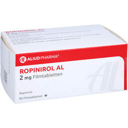 Abbildung: Ropinirol AL 2 mg Filmtabletten 84 St, Filmtabletten PZN 01107409
