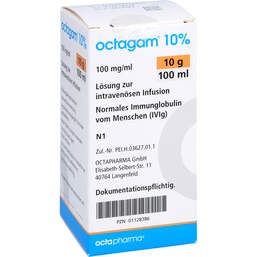 Abbildung: Octagam 10% 10 g Igg i.v. Lösung Infusionsflaschen 100 ml, Infusionslösung PZN 01128386