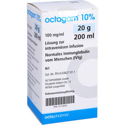 Abbildung: Octagam 10% 20 g Igg i.v. Lösung Infusionsflaschen 200 ml, Infusionslösung PZN 01128392