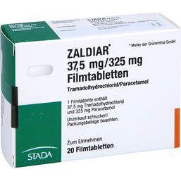 Abbildung: Zaldiar 37,5 mg / 325 mg Filmtabletten 20 St, Filmtabletten PZN 01135564