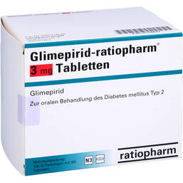Abbildung: Glimepirid ratiopharm 3 mg Tabletten 180 St, Tabletten PZN 01138947