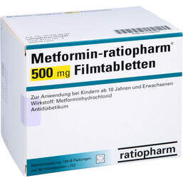 Abbildung: Metformin ratiopharm 500 mg Filmtabletten 180 St, Filmtabletten PZN 01139042