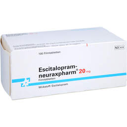 Abbildung: Escitalopram neuraxpharm 20 mg Filmtabletten 100 St, Filmtabletten PZN 01147403