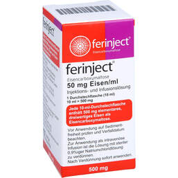 Abbildung: Ferinject 50 mg Eisen / ml Injektions- / Infusionslösung 10 ml, Injektions- und Infusionsdispersion PZN 01152002