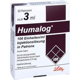 Abbildung: Humalog 100 E. / ml Patrone Zylinderampullen 10X3 ml, Injektionslösung PZN 01166671