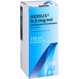 Abbildung: Aerius 0,5 mg / ml Lösung zum Einnehmen 150 ml, Lösung zum Einnehmen PZN 01174009