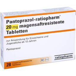 Abbildung: Pantoprazol ratiopharm 20 mg magensaftresistent Tabletten 28 St, Tabletten magensaftresistent PZN 01175084
