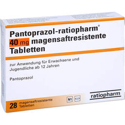 Abbildung: Pantoprazol ratiopharm 40 mg magensaftresistent Tabletten 28 St, Tabletten magensaftresistent PZN 01175291