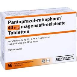 Abbildung: Pantoprazol ratiopharm 40 mg magensaftresistent Tabletten 56 St, Tabletten magensaftresistent PZN 01175345