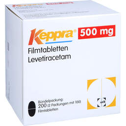 Abbildung: Keppra 500 mg Filmtabletten 200 St, Filmtabletten PZN 01218066