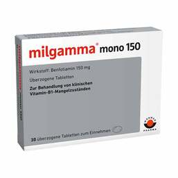Abbildung: Milgamma mono 150 überzogene Tabletten Überzogene Tabletten, 30 St PZN 01221921