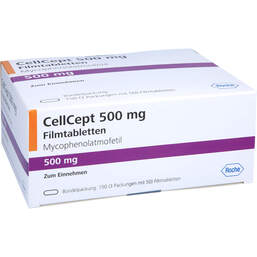 Abbildung: Cellcept 500 mg Filmtabletten 150 St, Filmtabletten PZN 01227473