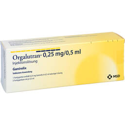 Abbildung: Orgalutran 0,25 mg / 0,5 ml Injektionslösung 1X5 St, Injektionslösung PZN 01228857