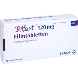 Abbildung: Telfast 120 mg Filmtabletten 20 St, Filmtabletten PZN 01229638