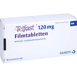 Abbildung: Telfast 120 mg Filmtabletten 50 St, Filmtabletten PZN 01229644