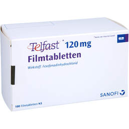Abbildung: Telfast 120 mg Filmtabletten 100 St, Filmtabletten PZN 01229650