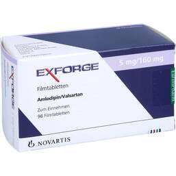 Abbildung: Exforge 5 mg / 160 mg Filmtabletten 98 St, Filmtabletten PZN 01231799