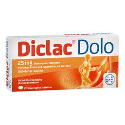 Abbildung: Diclac Dolo 25 mg überzogene Tabletten Überzogene Tabletten, 20 St PZN 01235521