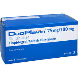Abbildung: Duoplavin 75 mg / 100 mg Filmtabletten 100 St, Filmtabletten PZN 01237448
