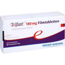Abbildung: Telfast 180 mg Filmtabletten 50 St, Filmtabletten PZN 01239654