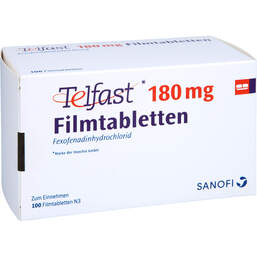 Abbildung: Telfast 180 mg Filmtabletten 100 St, Filmtabletten PZN 01239660