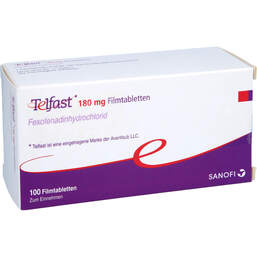 Abbildung: Telfast 180 mg Filmtabletten 100 St, Filmtabletten PZN 01242024