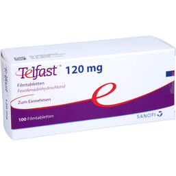 Abbildung: Telfast 120 mg Filmtabletten 100 St, Filmtabletten PZN 01248357