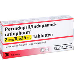 Abbildung: Perindopril Indapamid Ratiopharm 2mg / 0,625mg Tabletten 30 St, Tabletten PZN 01249003
