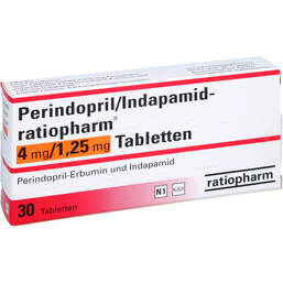 Abbildung: Perindopril Indapamid Ratiopharm 4mg / 1,25mg Tabletten 30 St, Tabletten PZN 01249032