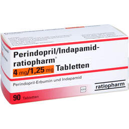 Abbildung: Perindopril Indapamid Ratiopharm 4mg / 1,25mg Tabletten 90 St, Tabletten PZN 01249049