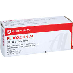 Abbildung: Fluoxetin AL 20 mg Tabletten 50 St, Tablette zur Herstellung einer Suspension zum Einnehmen PZN 01252005