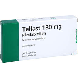 Abbildung: Telfast 180 mg Filmtabletten 20 St, Filmtabletten PZN 01260542
