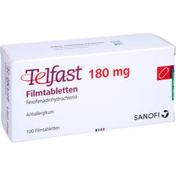 Abbildung: Telfast 180 mg Filmtabletten 100 St, Filmtabletten PZN 01260565