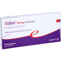 Abbildung: Telfast 180 mg Filmtabletten 20 St, Filmtabletten PZN 01263061
