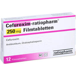 Abbildung: Cefuroxim ratiopharm 250 mg Filmtabletten 12 St, Filmtabletten PZN 01266993