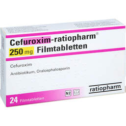 Abbildung: Cefuroxim ratiopharm 250 mg Filmtabletten 24 St, Filmtabletten PZN 01267001