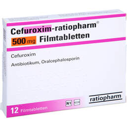 Abbildung: Cefuroxim ratiopharm 500 mg Filmtabletten 12 St, Filmtabletten PZN 01267018