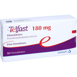 Abbildung: Telfast 180 mg Filmtabletten 50 St, Filmtabletten PZN 01277264