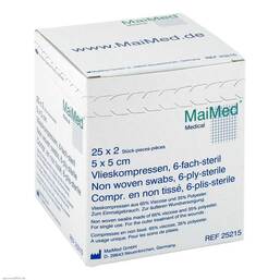 Abbildung: Vlieskompressen 5x5 cm steril 6fach 25X2 St, Kompressen PZN 01280125 