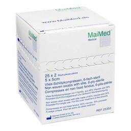 Abbildung: Vlies-Schlitzkompressen 5x5 cm steril 6fach 25X2 St, Kompressen PZN 01280154