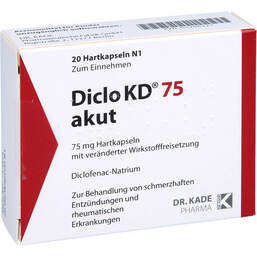Abbildung: Diclo KD 75 akut Hartkapseln mit magensaftresistent überzogene Pellets 20 St, Hartkapseln mit magensaftresistent überzogenen Pellets PZN 01296221