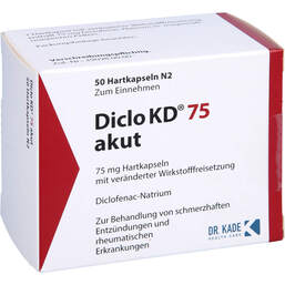 Abbildung: Diclo KD 75 akut Hartkapseln mit magensaftresistent überzogene Pellets 50 St, Hartkapseln mit magensaftresistent überzogenen Pellets PZN 01296238