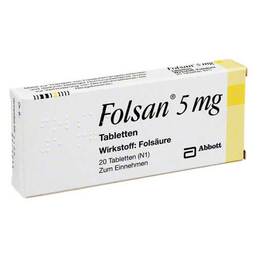 Abbildung: Folsan 5 mg Tabletten 20 St, Tabletten PZN 01300098