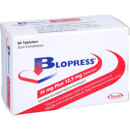 Abbildung: Blopress 16 mg plus 12,5 mg Tabletten 98 St, Tabletten PZN 01301436