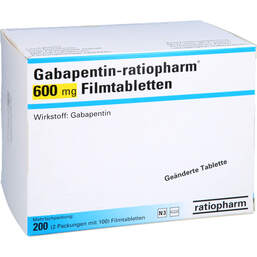 Abbildung: Gabapentin ratiopharm 600 mg Filmtabletten 200 St, Filmtabletten PZN 01339309